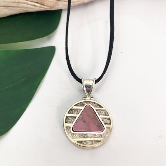 Pink Rhodonite Sterling Silver Pendant Necklace - Picture 7 of 7